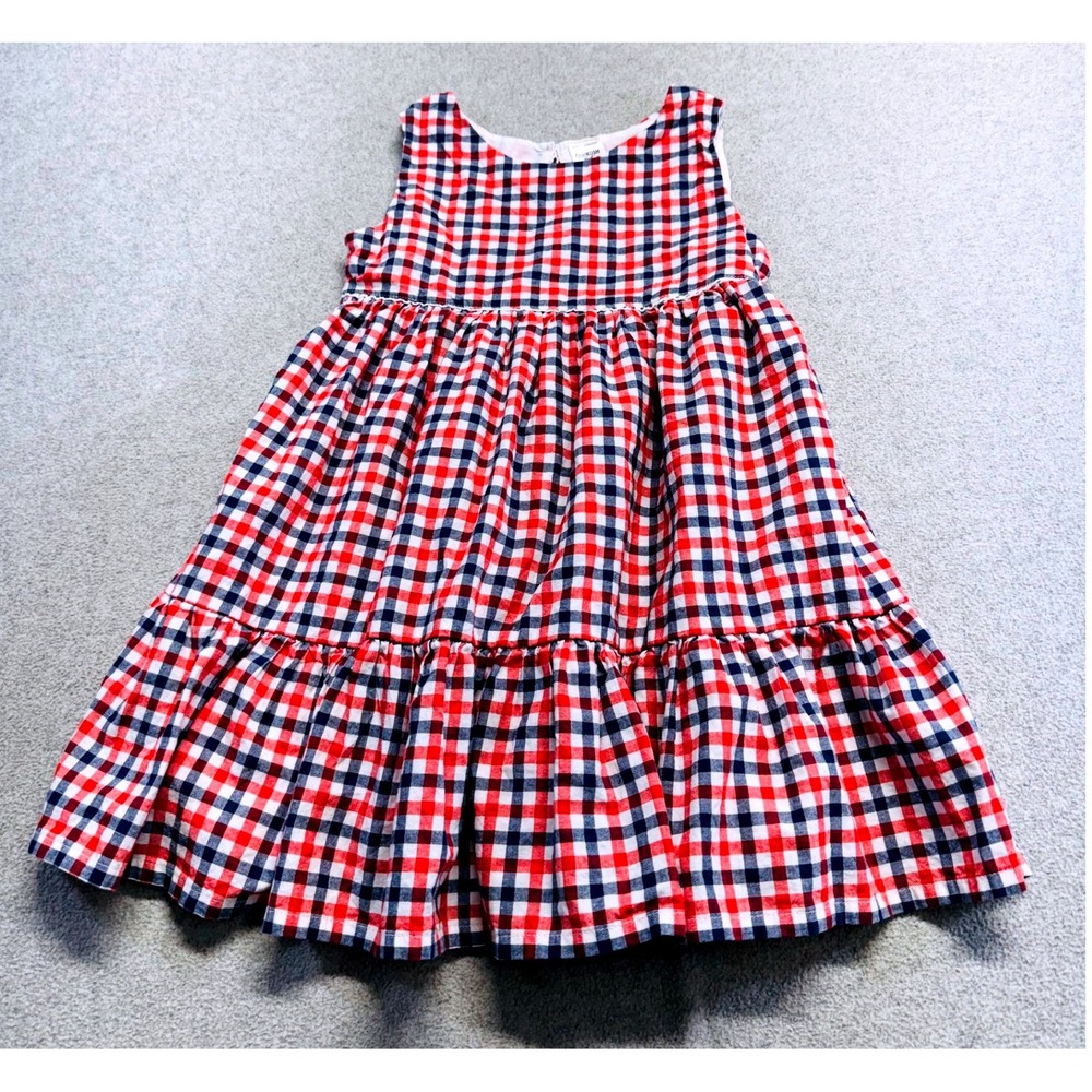 OshKosh Bgosh Tiered Dress Kids 4T Red White Blue Gingham Plaid Americana